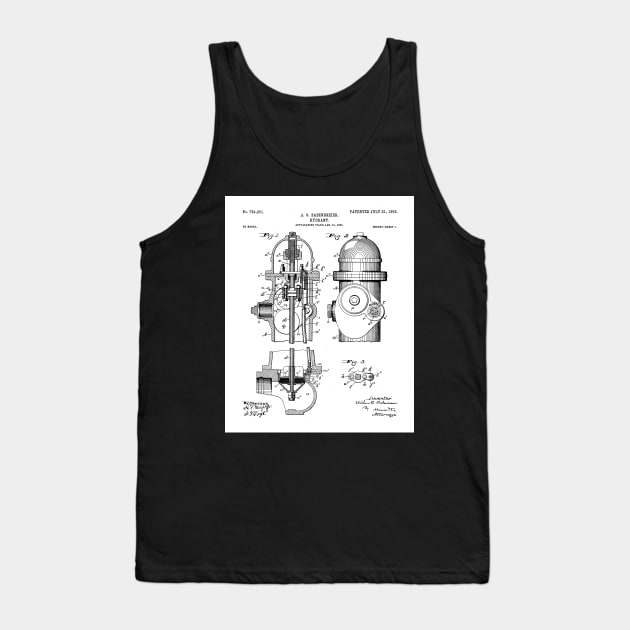 Fire Fighter Patent - Fire Hydrant Art - Black And White Tank Top by patentpress